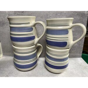 Pfaltzgraff Rio Coffee Cups Set of 4 Stoneware Mugs Two-Tone Blue Stripes